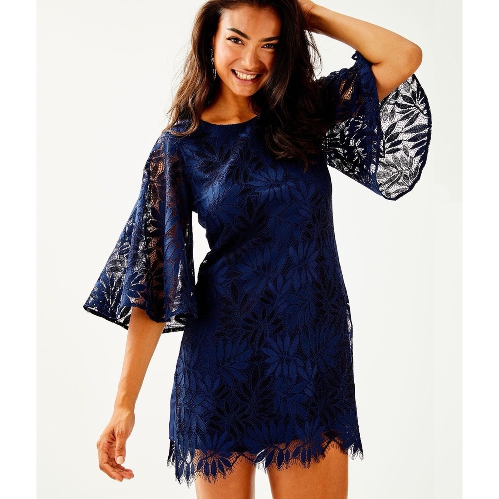 Lilly Pulitzer Jackelin Romper True Navy Fern Gallery Allover Lace Size 4
